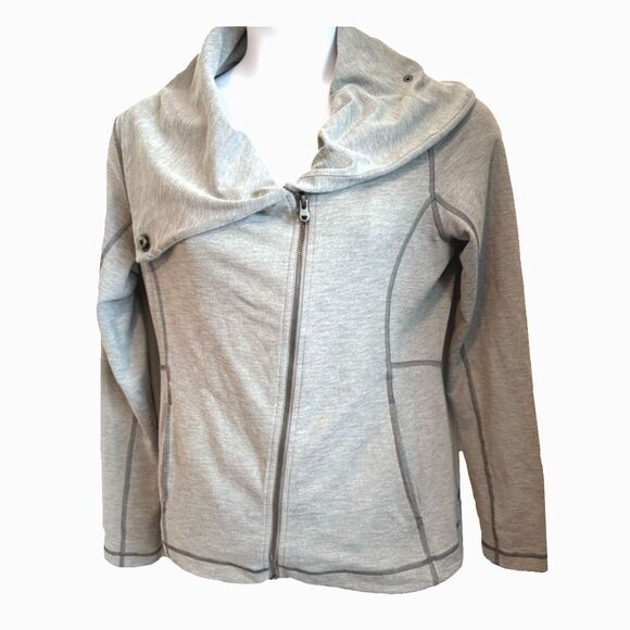 LUCY Hatha Flow Asymmetrical Grey Zipper Workout Yoga Jacket Size L - Picture 1 of 3